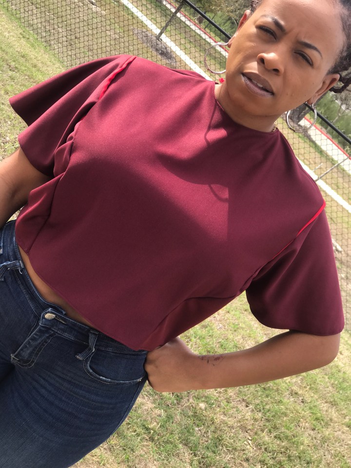 Burgundy and red women's cropped top