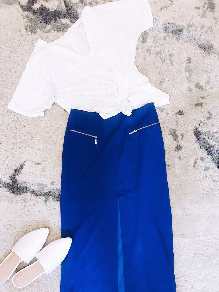 blue skirt with front slit
