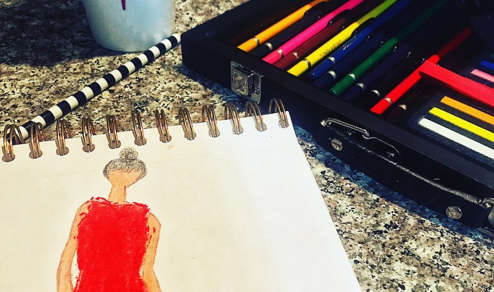 red dress fashion sketch