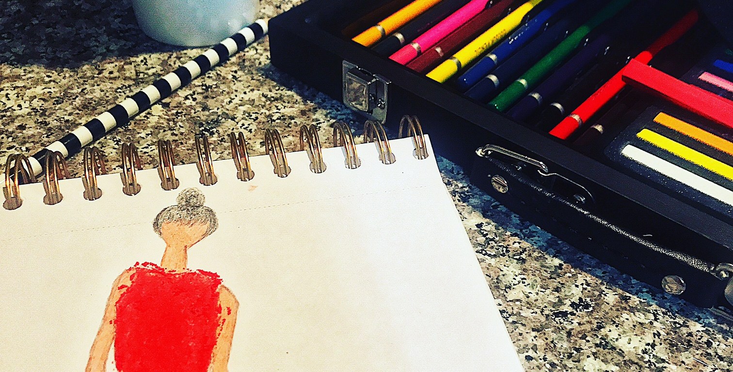 red dress fashion sketch