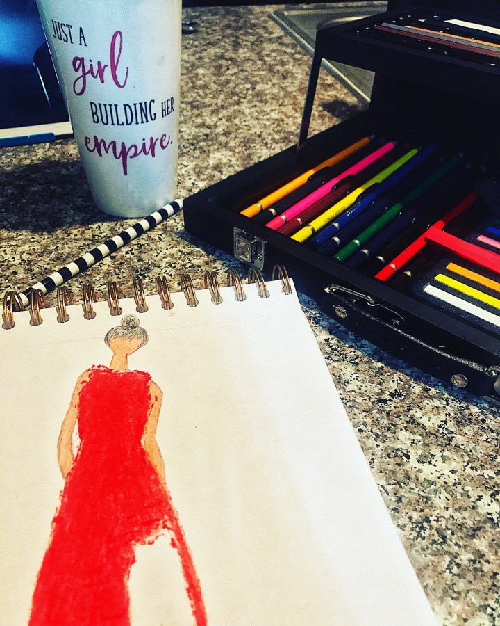 red dress fashion sketch