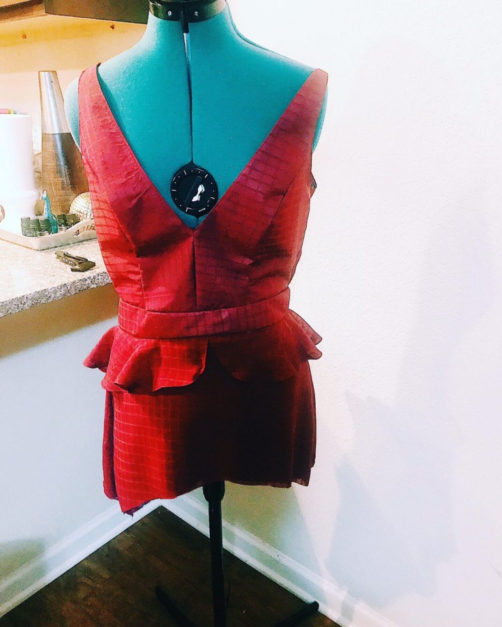 first tier of burgundy dress