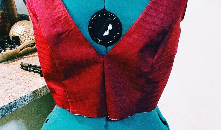 sewing top part of burgundy dress
