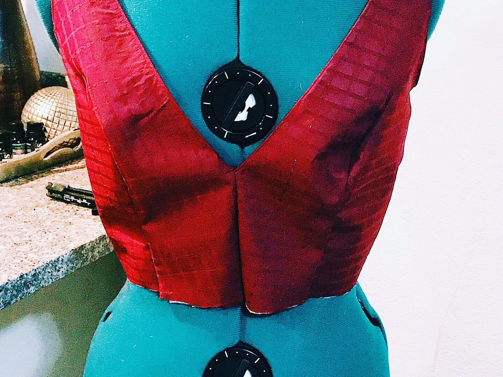 sewing top part of burgundy dress