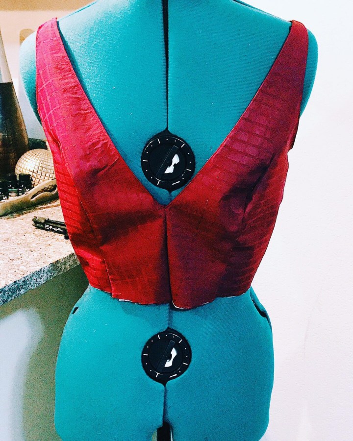 sewing top part of burgundy dress