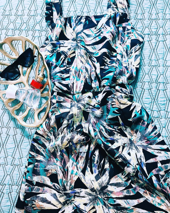 Black floral printed handmade dress for women