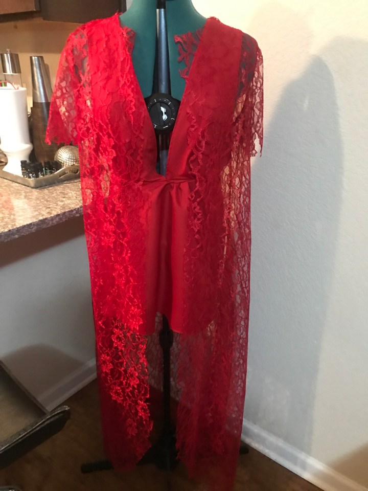 Red handmade lace Duster and red dress