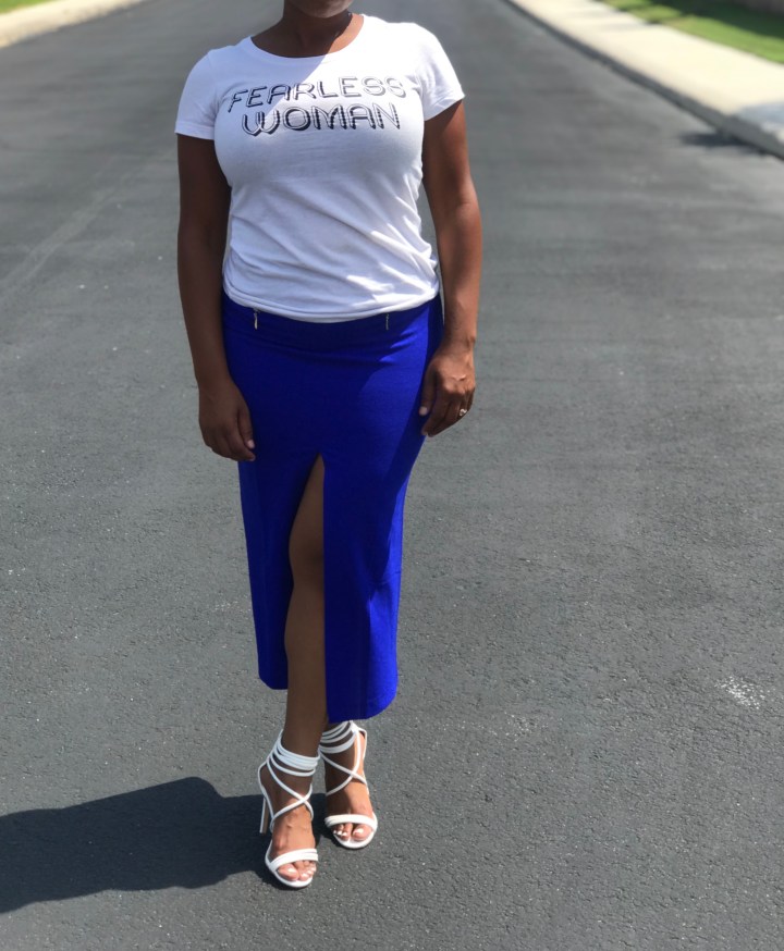 Blue split front skirt 