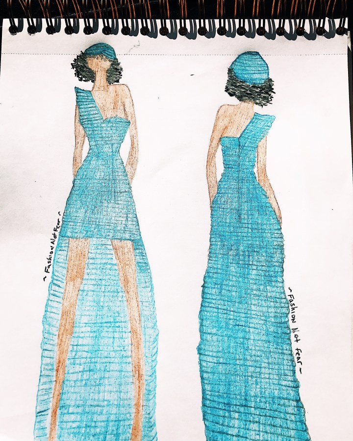 Fashion not fear blue dress illustration 