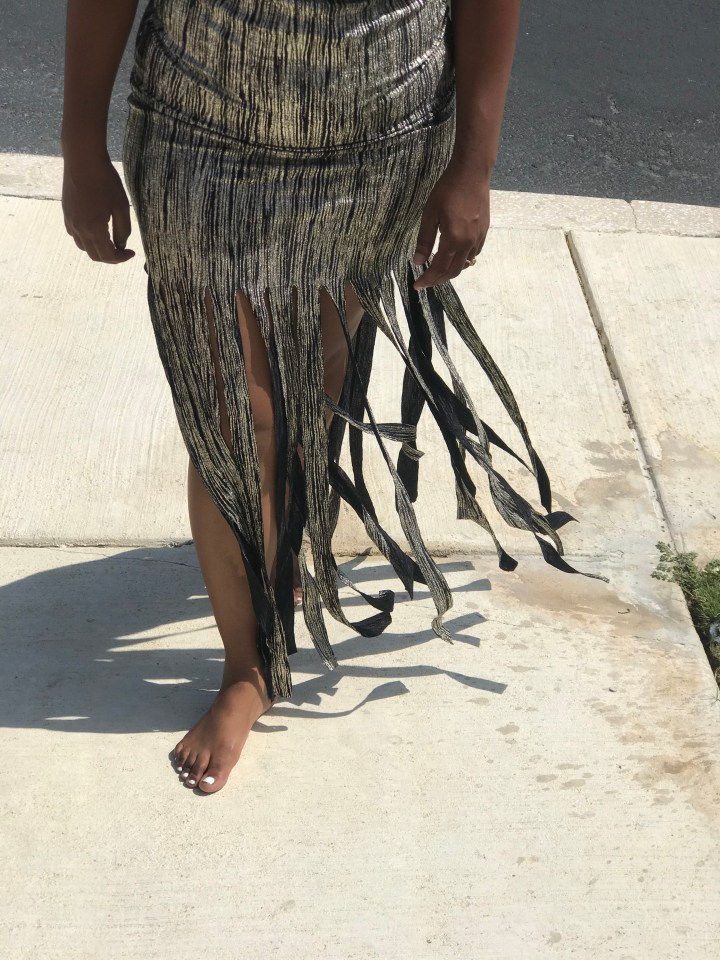 Gold and black fringe dress
