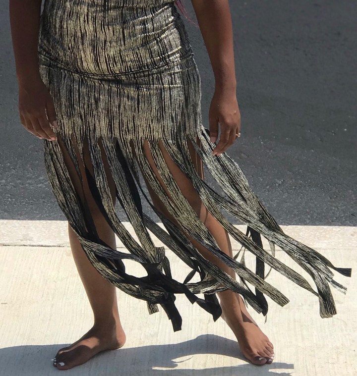 Gold and black fringe women’s dress