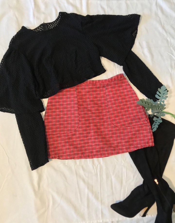 Sheer handmade top handmade plaid skirt