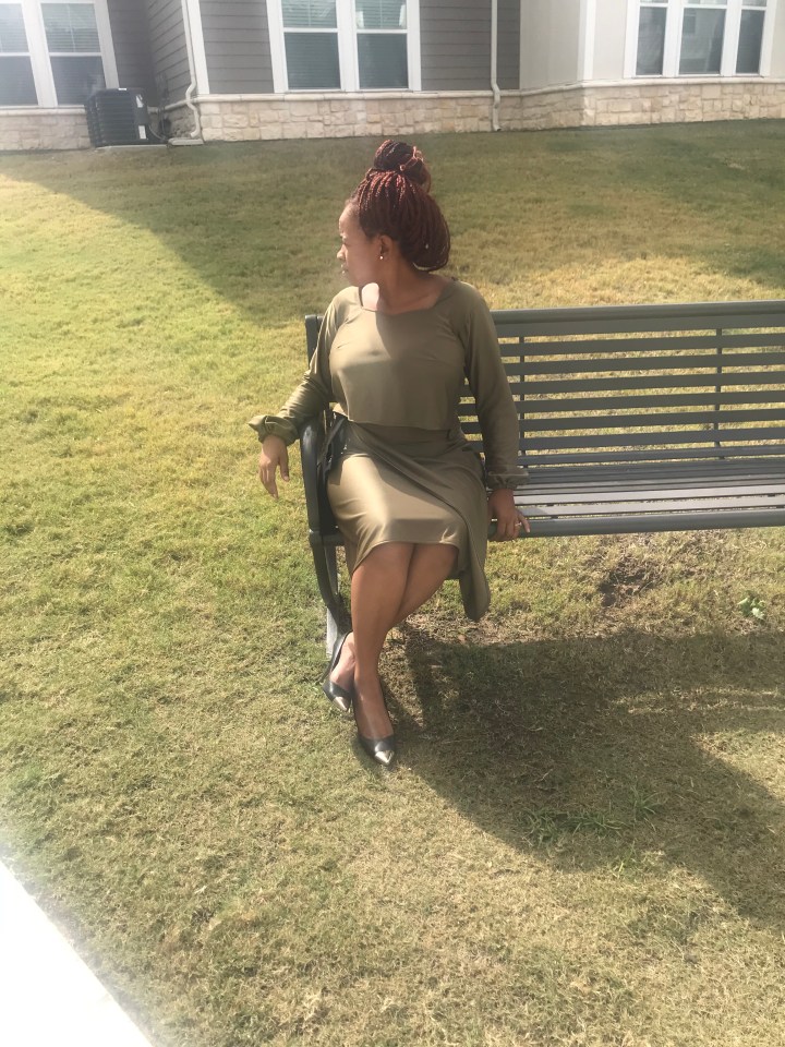 Olive green top and wrap skirt