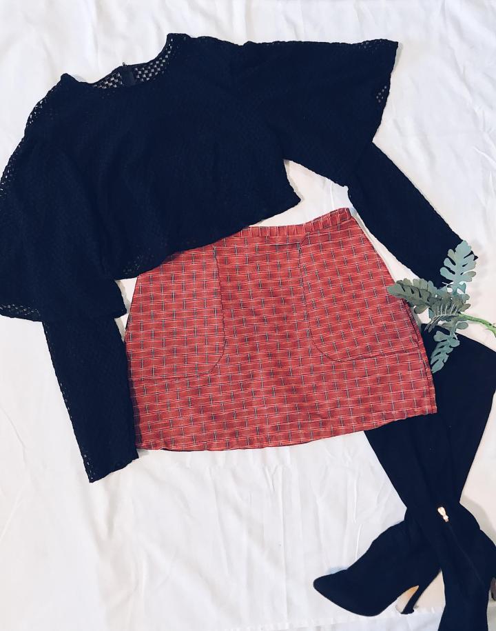 plaid skirt and lace top