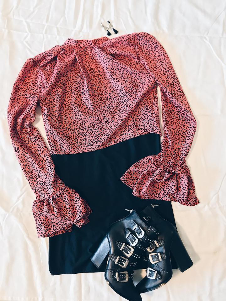 animal printed top and little black t-shirt shirt