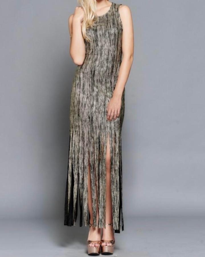 black and gold fringe dress