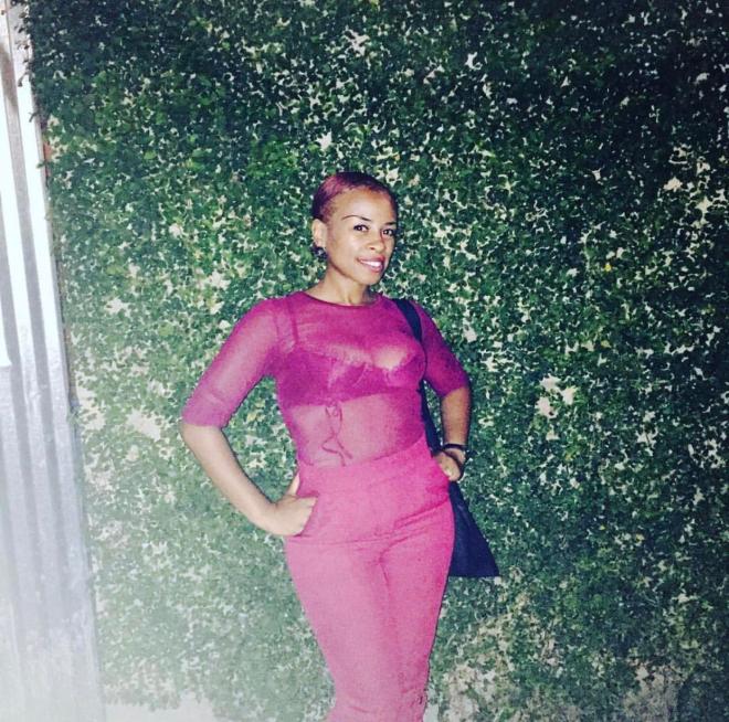 Burgundy sheer top Burgundy buckle trousers