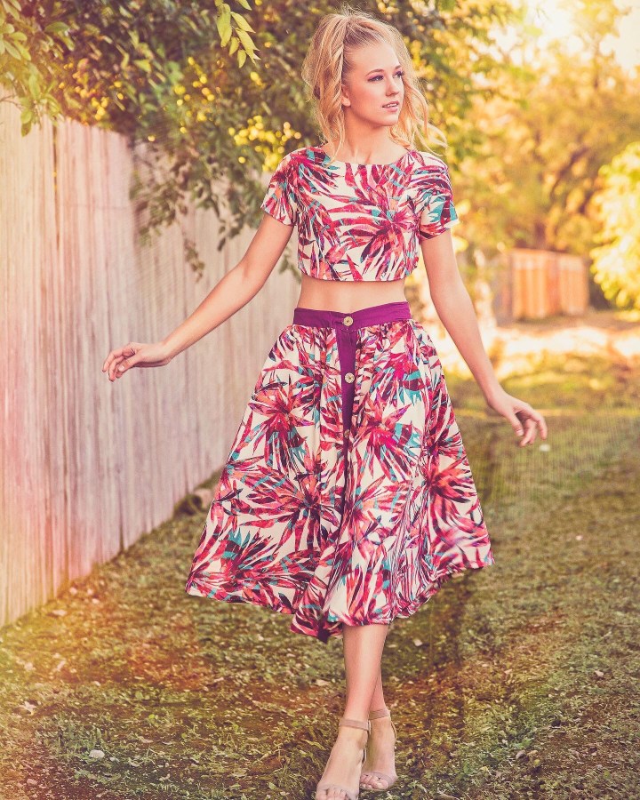 floral printed short sleeve top and matching skirt