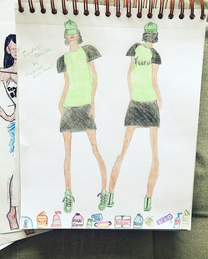 Illustration of green fearless top and black skirt 