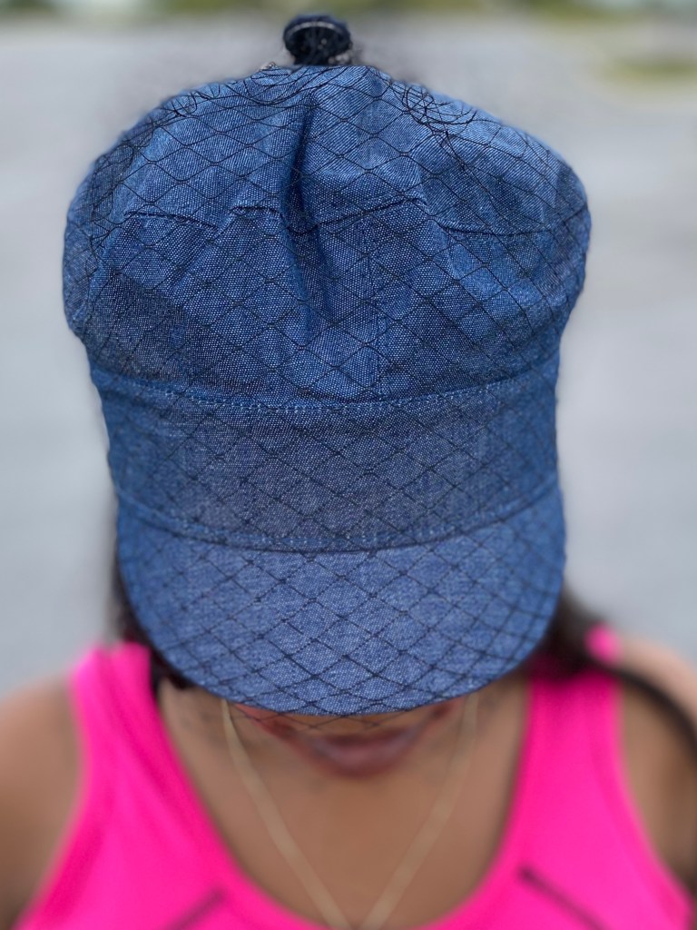 Blue hat with net