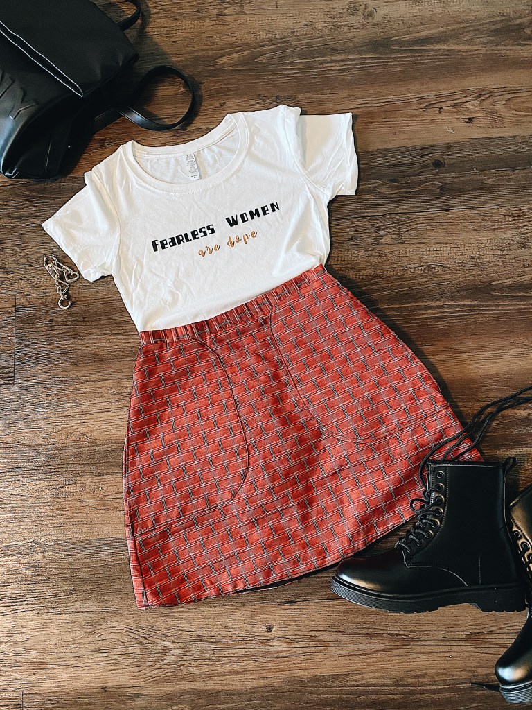 Fearless women are dope tee and plaid mini skirt