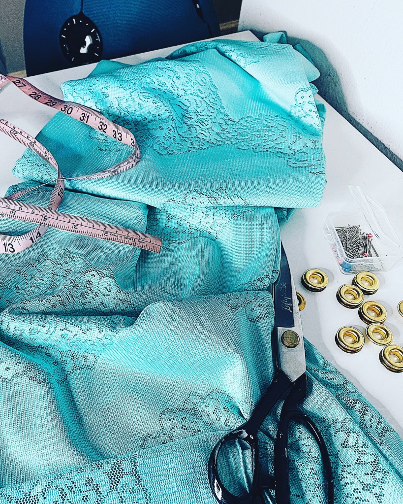 Mint green lace fabric 