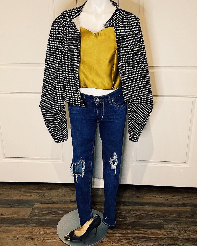 Printed jacket bustier jeans 