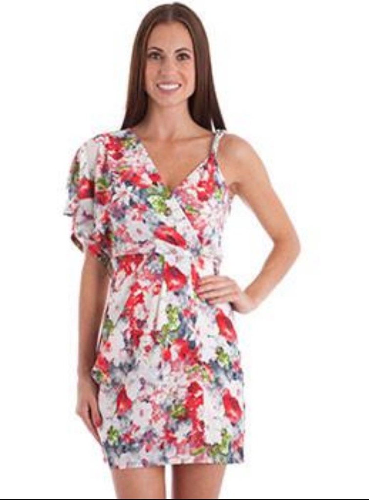 Red floral mini dress