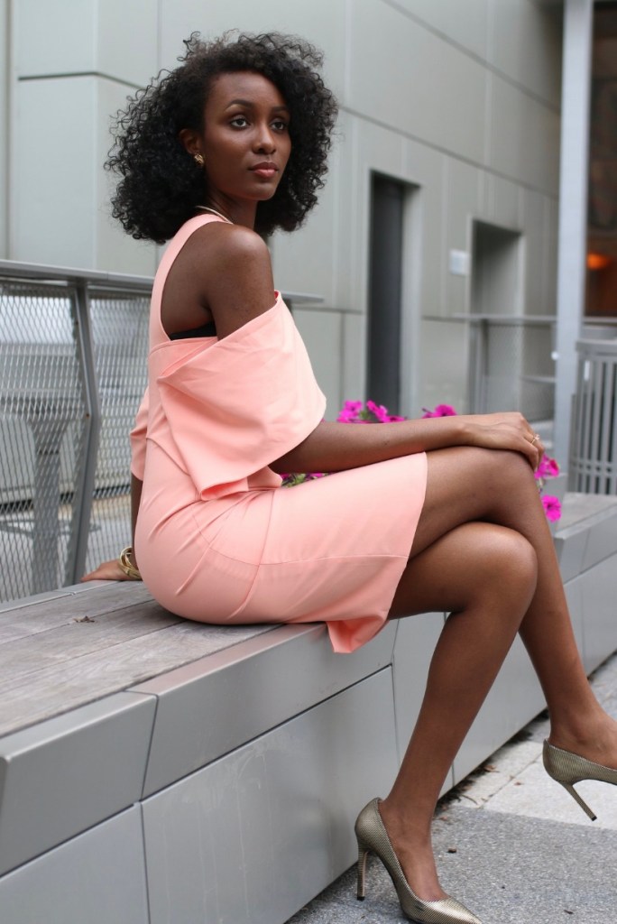 Peach womens off the should dress