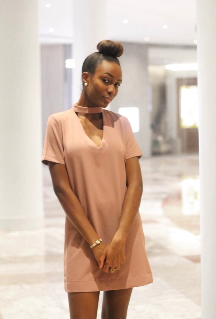 Image of womens pink dress with keyhole cutout