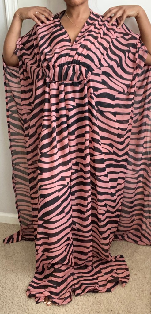 Pink and black zebra print swimsuit coverup 