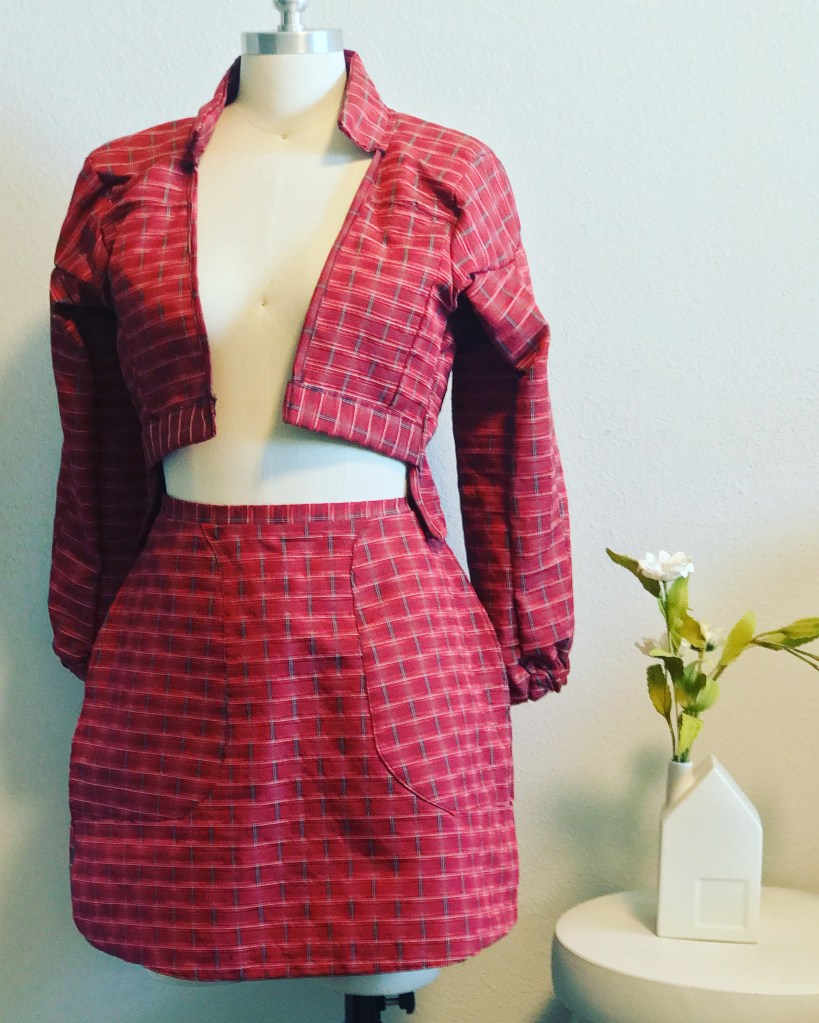 Red jacket and skirt set