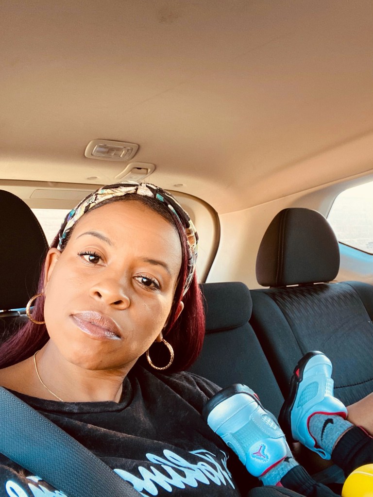 Picture of mama and son riding in
Car 